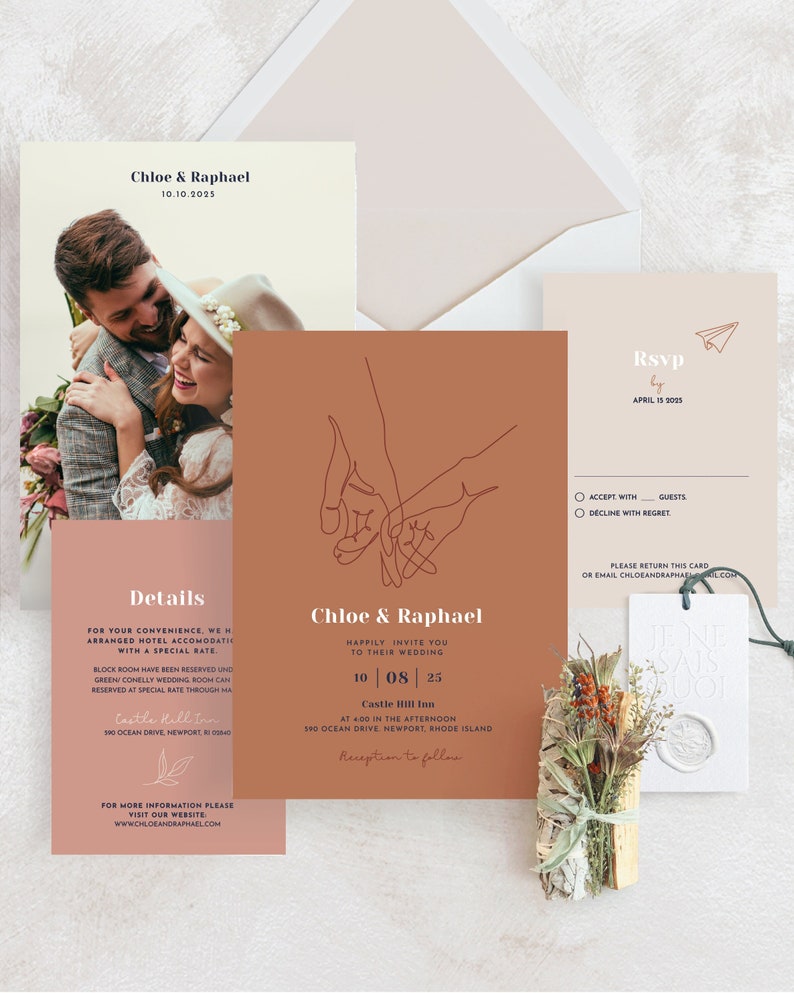 Terracotta Wedding Invitation Suite, Burnt Orange Wedding Invitation, Modern Boho, Earthy Wedding Invitation, With Rsvp, Template Download image 1