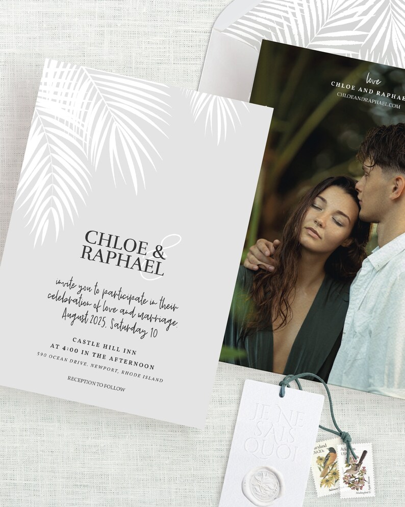 Tropical Wedding Invitation Template, Palm Tree Wedding Invitation, Beach Wedding Invitation, Modern Tropical, Hawaii, Template Download image 1