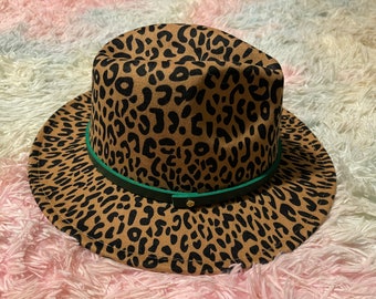 Custom Cheetah Print Fedora w/ Green Band