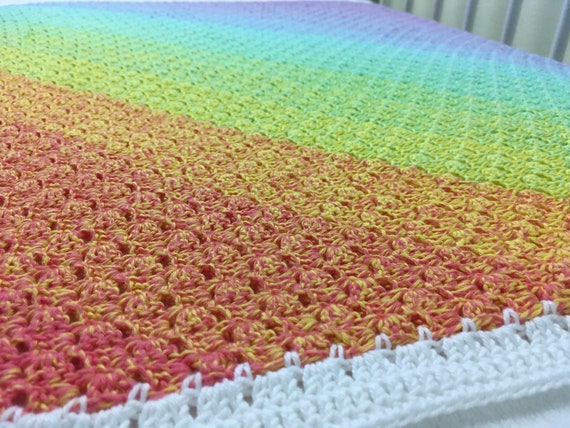 Crocheted Baby Blanket 100 Cotton Rainbow Colors Etsy Denmark