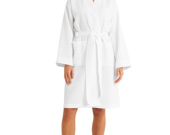Cotton Trend Ladies 100% Turkish Cotton White Waffle Dressing Gown Lightweight S / M / L