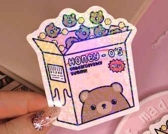 Kawaii Bear Cereal Sticker - Honey-o's Bear Cereal Sticker - Cute Bear Food Stickers