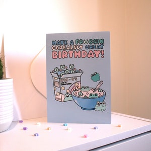 Cute Frog Birthday Card - Have A Froggin Cerealsly Great Birthday! - Frog o-s Cereal Card - Funny Card Puns - Unique Frog Lover Gifts