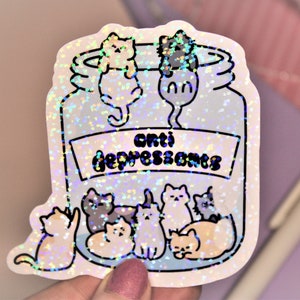 Sticker anti dépresseur chats - Stickers drôles de santé mentale - Cadeau pour remonter le moral - Stickers soins personnels - Sticker vinyle pour agenda