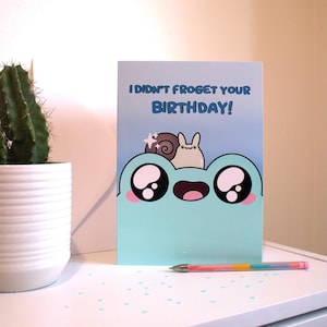 Jolie carte d'anniversaire grenouille - Je n'ai pas oublié ton anniversaire ! - Carte grenouille et escargot - Jeux de mots drôles - Cadeaux pour les amateurs de grenouille - Cartes lui, elle
