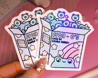 Kawaii Frog Cereal Sticker - Frog-o's Froggy Cereal Sticker - Cute Frog Decals