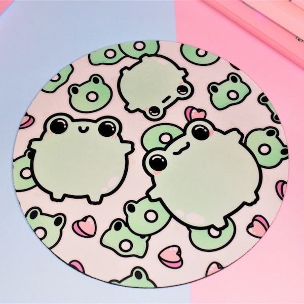 Froggy Cereal Bowl Mouse Mat, Cute Frog Gifts, Kawaii Mouse Mat, Mouse Pad, Cute Mouse Mat, Kawaii Frog, Frog o's, Cereal, Hearts, Gifts