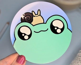 Cute Frog Coaster - Frog with Snail - Kawaii Cottage Core Frog Coaster - Unique Home Décor
