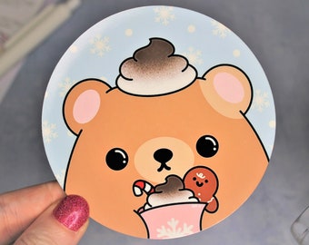 Christmas Bear Coaster - Kawaii Bear Coaster - Festive Holiday Drinks Mat - Xmas Décor