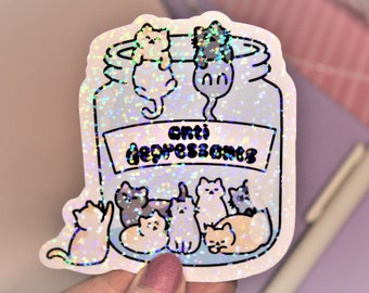 Anti Depressant Cats Sticker - Funny Mental Health Stickers - Mood-Boosting Gift