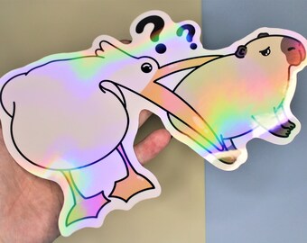XL Pelican and Capybara Sticker - Pelican Eating Capybara - Cute Capybara Meme Stickers
