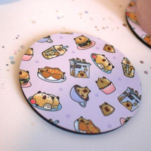 Cute Capybara Café Coaster - Kawaii Capybara Coaster - Cute Kawaii Home Décor - Capybara Boba, Capybara Cereal, Capyccino