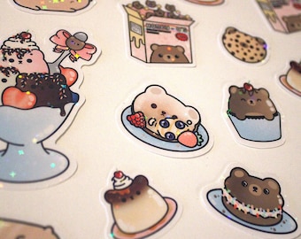 Kawaii Bear Bakery Sticker Pack - Set of 8 Bear Stickers - Cute Bear Food Decals for Planners
