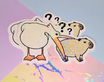Funny Pelican and Capybara Meme Sticker - Pelican Eating Capybara - Cute Vinyl Decals