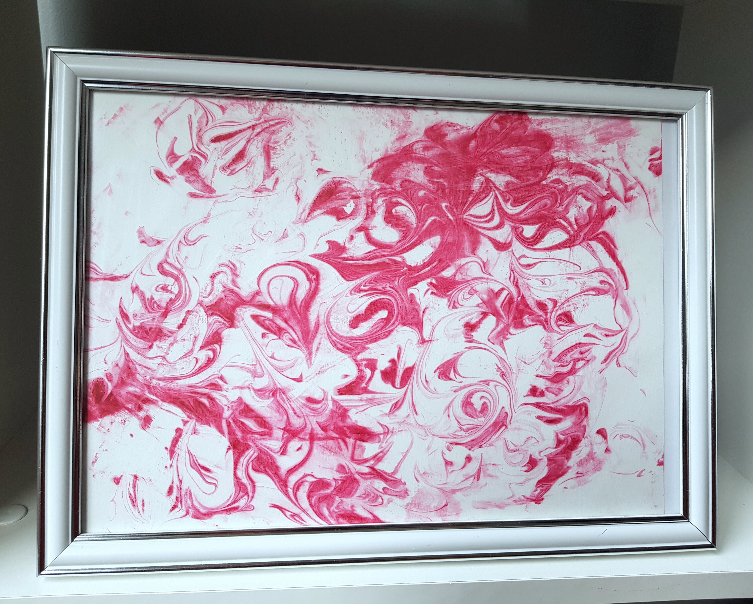 Decoration Murale Rouge et Blanc - Art Abstrait Effet Marbré Carmin