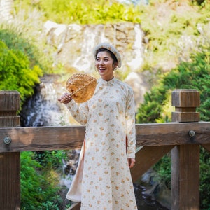 Áo Ngũ Thân Tay Chẽn Set - Orange Roses | Ao Ngu Than Tay Chen | Ao Dai Truyen Thong | Pre-made Vietnamese Viet Phuc