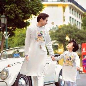 Men and Boy White/Purple Lan Ao Dai Set | Pre-made Vietnamese Ao Dai| Lunar New Year | Ao Dai for Girl, Mom, Dad, Boy | Ao Dai Tet|29C