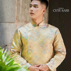 Men Shiny Gold Dragon Gam Ao Dai Top 38D Pre-made Traditional Vietnamese Ao Dai| Lunar New Year | Ao Dai for Dad, Boy | Ao Dai Tet|