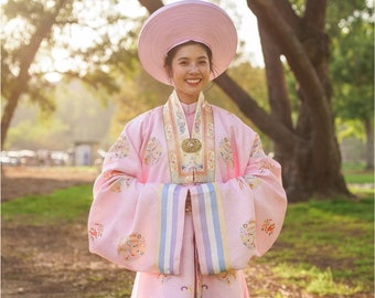 Áo Nhật Bình Pink - Nhat Binh Outer Top 37D | Ao Dai Truyen Thong | Pre-made Vietnamese Viet Phuc
