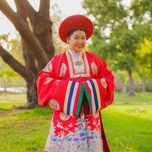 Áo Nhật Bình Red - Nhat Binh Outer Top 37D | Ao Dai Truyen Thong | Pre-made Vietnamese Viet Phuc