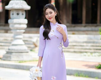 【ao 】AMERI EMBROIDERY DRESS Green Vietnamese Traditional Ao Dai Long Dress With 3D