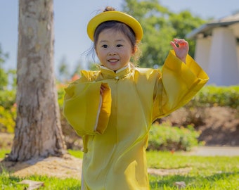 Girl Áo Tấc - Yellow | Ao Tac | Áo Ngũ Thân Tay Thụng | Ao Dai Truyen Thong | Pre-made Vietnamese Viet Phuc|40A