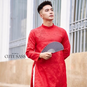 Men Red Tu Minh Ao Dai Top 38A| Pre-made Vietnamese Ao Dai| Lunar New Year | Ao Dai for Girl, Mom, Dad, Boy | Ao Dai Tet|