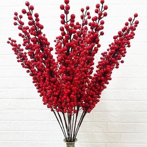 Red Berry Stem 40&quot; Tall - Tet Decoration | Lunar New Year Lucky Decor | Home Decor, Living Room Decoration, Housewarming |