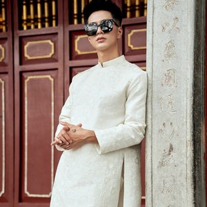 White Sunflower Gam Ao Dai Top 4A| Pre-made Traditional Vietnamese Ao Dai| Lunar New Year | Ao Dai for Dad, Boy|Ao Dai Tet|