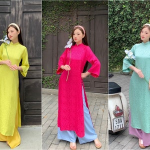 High Collar Shifted Gam Ao Dai Set| Pre-made Vietnamese Ao Dai| Women Ao Dai | Lunar New Year| Ao Dai Truyen Thong|29-30D