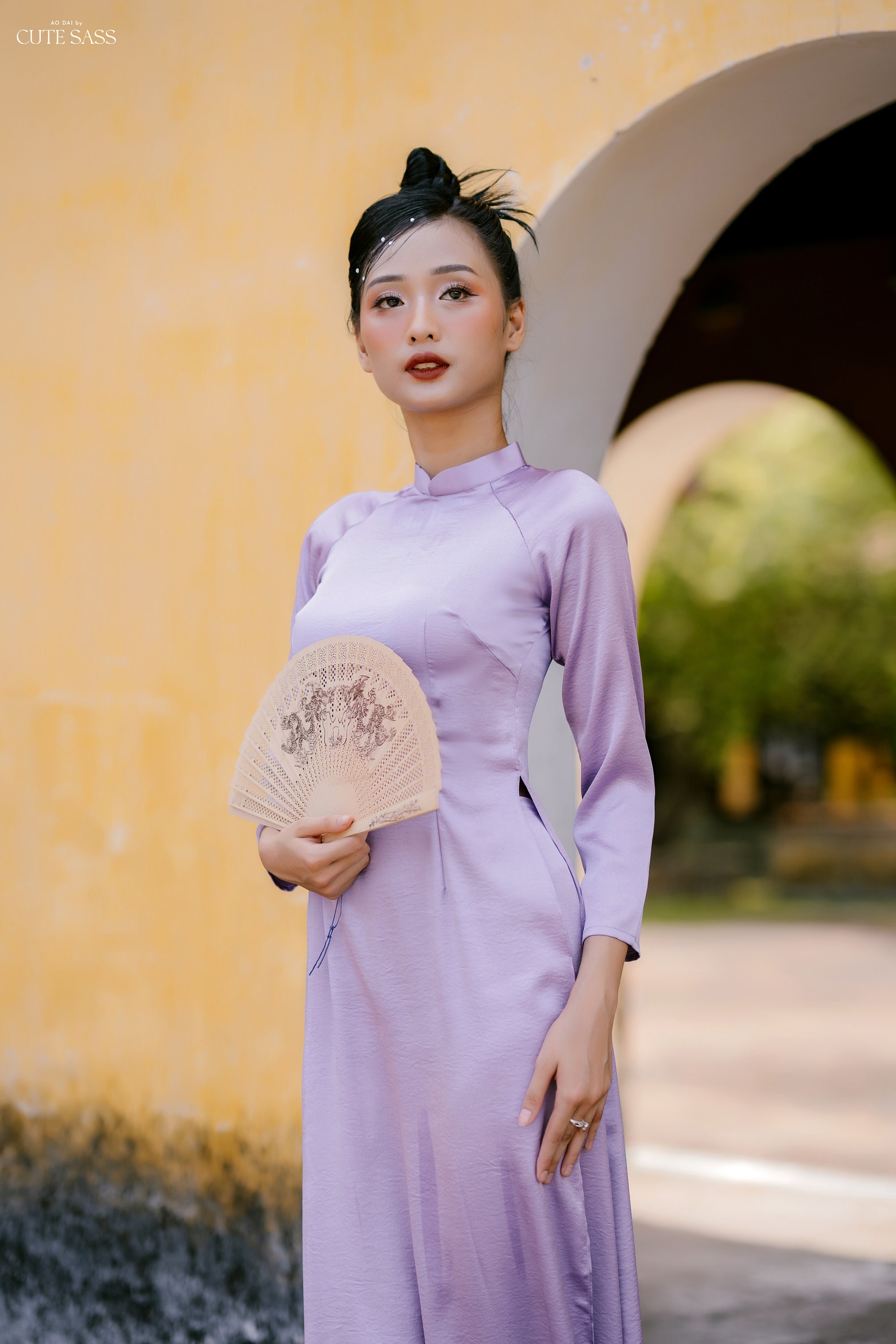 Light Purple Hai Da Silk Plain Ao Dai Set | Pre-made