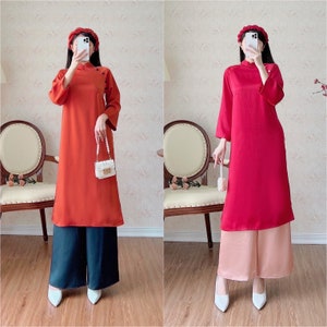 Shifted Red/Orange Ao Dai Set (No Headband) 24A,27A|Pre-made Vietnamese Ao Dai| Women Ao Dai with Pants |Lunar New Year|Ao Dai Truyen Thong|