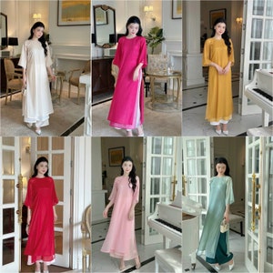 Shifted Chiffon Ao Dai Top Only, NO PANTS (6 Colors)| Pre-made Modernized Vietnamese Ao Dai | Pastel Ao Dai  | Lunar New Year|32B