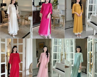 Shifted Chiffon Ao Dai Top Only, NO PANTS (6 Colors) 31-32B| Pre-made Modernized Vietnamese Ao Dai | Pastel Ao Dai | Lunar New Year|
