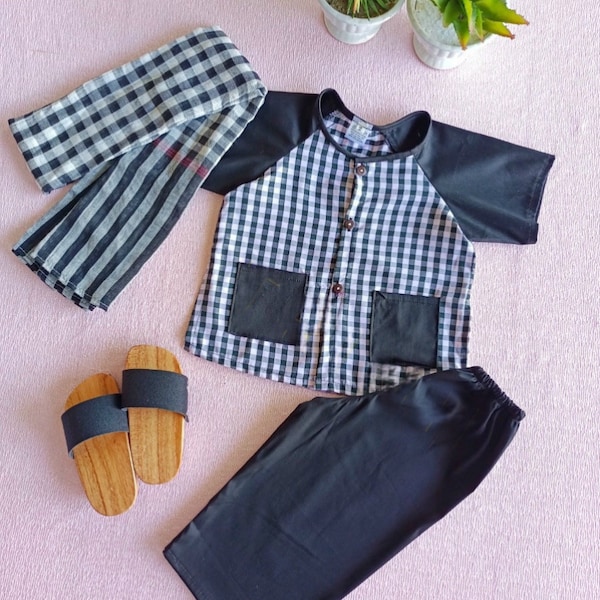 Boy / Girl Bà Ba Set (Top and Pants Only) | Boy Black Plaid Ba Ba | Ao Dai Truyen Thong | Pre-made Vietnamese Viet Phuc| Ao Dai for Kids | I