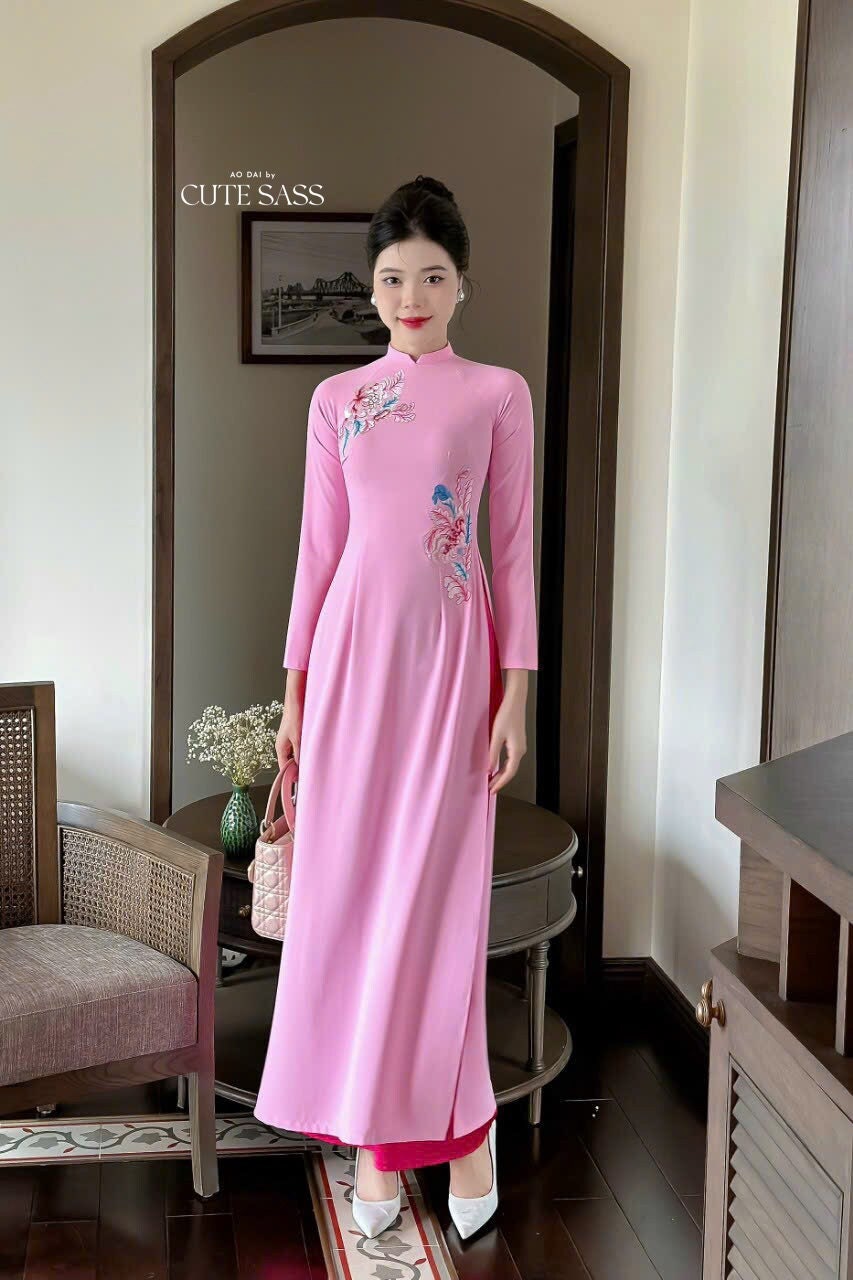 Pink Embroidery Ao Dai Set 16E | Pre-made Traditional