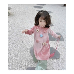Girl Velvet Knit Daisy Ao Dai Set | Pre-made Traditional Vietnamese Ao Dai | Lunar New Year| Ao Dai Truyen Thong|Kid Ao Dai |Ao Dai for Girl