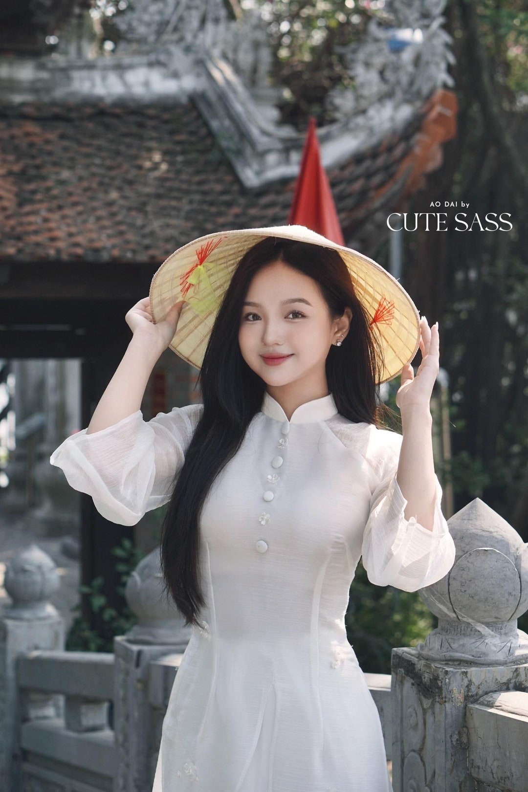 White Sparkle Button Slit Ao Dai Set 28b|pre-made Modernized Vietnamese ...