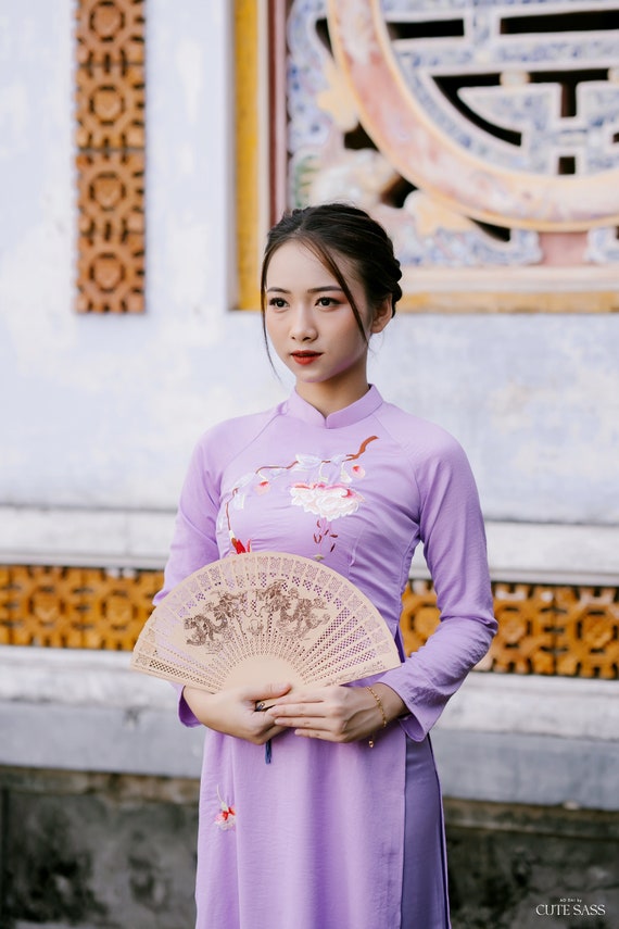 Purple Silk Embroidery Ao Dai Set Pre-made Traditional Vietnamese Ao Dai  Women Ao Dai With Pants Lunar New Year Ao Dai Truyen Thongf2 -  Finland