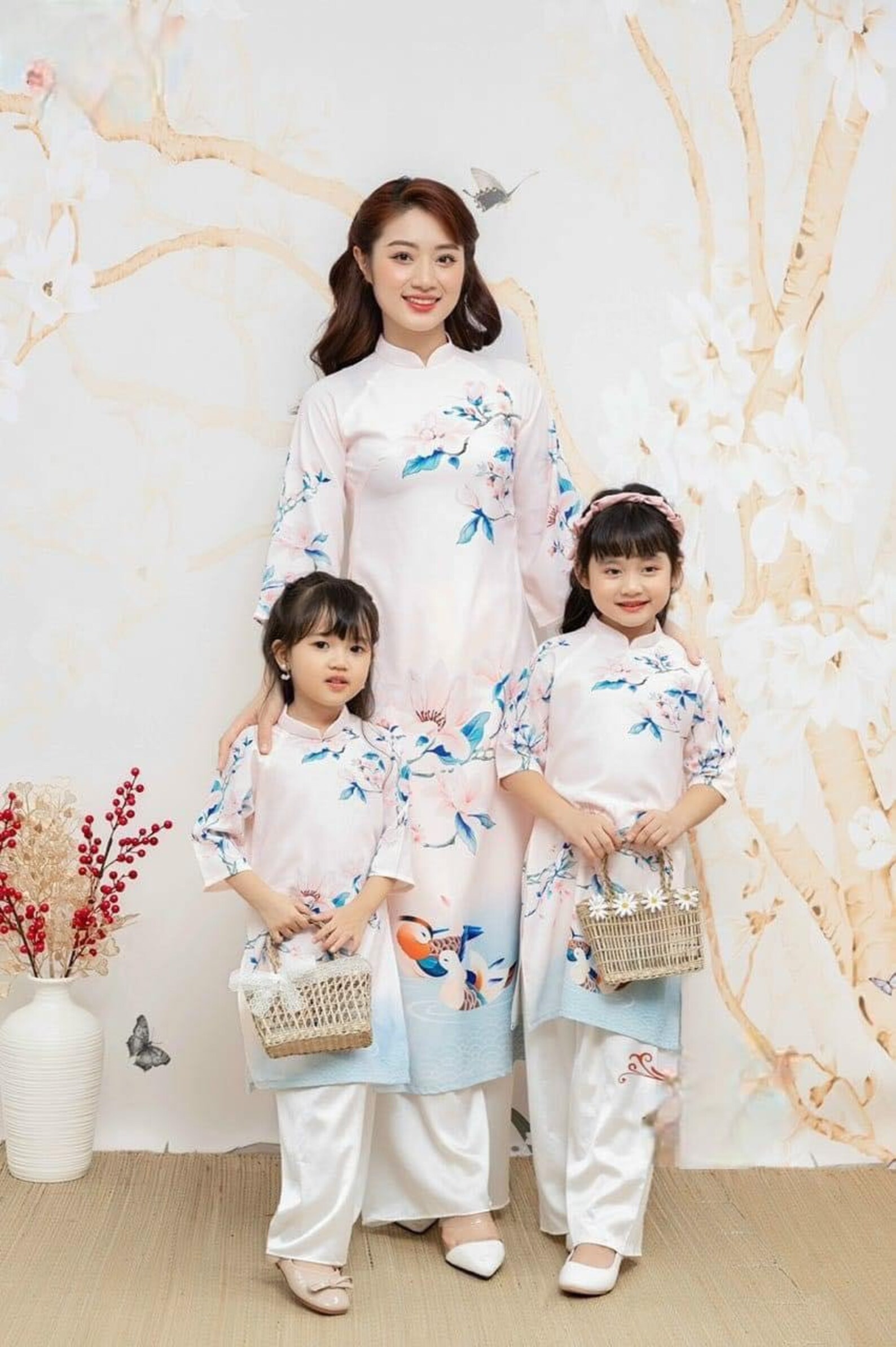 Girl Blush Flower Ao Dai Set Premade Traditional Vietnamese Etsy