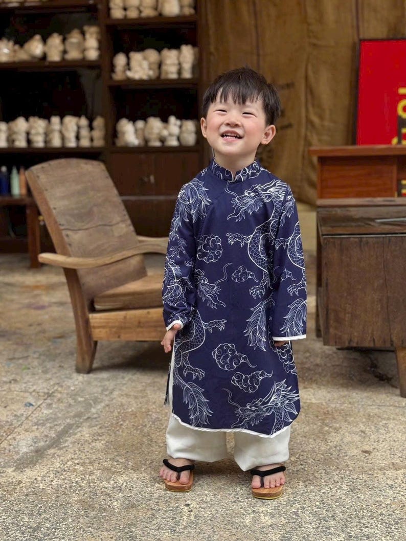 Boy Printed Dragon Clouds Ao Dai Top (3 Colors) 41B - Etsy