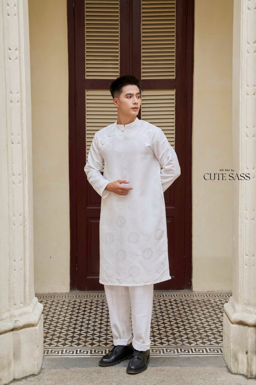 Men White Gam Silk Ao Dai Top 26B| Pre-made Traditional