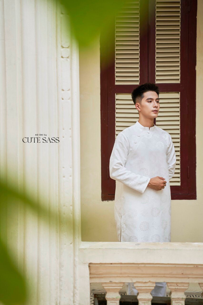 Men White Gam Silk Ao Dai Top 26B| Pre-made Traditional