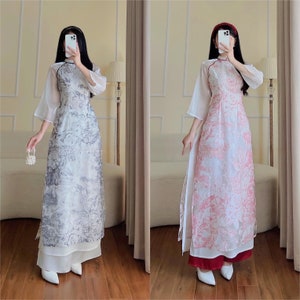 Black/Red Ao Dai Set 1B| Pre-made Modernized Viet Ao Dai| Women Ao Dai with Pants | Lunar New Year| Ao Dai Cach Tan| Ao Dai Truyen Thong|