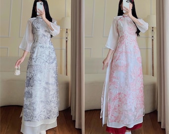 Black/Red Ao Dai Set 1B| Pre-made Modernized Viet Ao Dai| Women Ao Dai with Pants | Lunar New Year| Ao Dai Cach Tan| Ao Dai Truyen Thong|