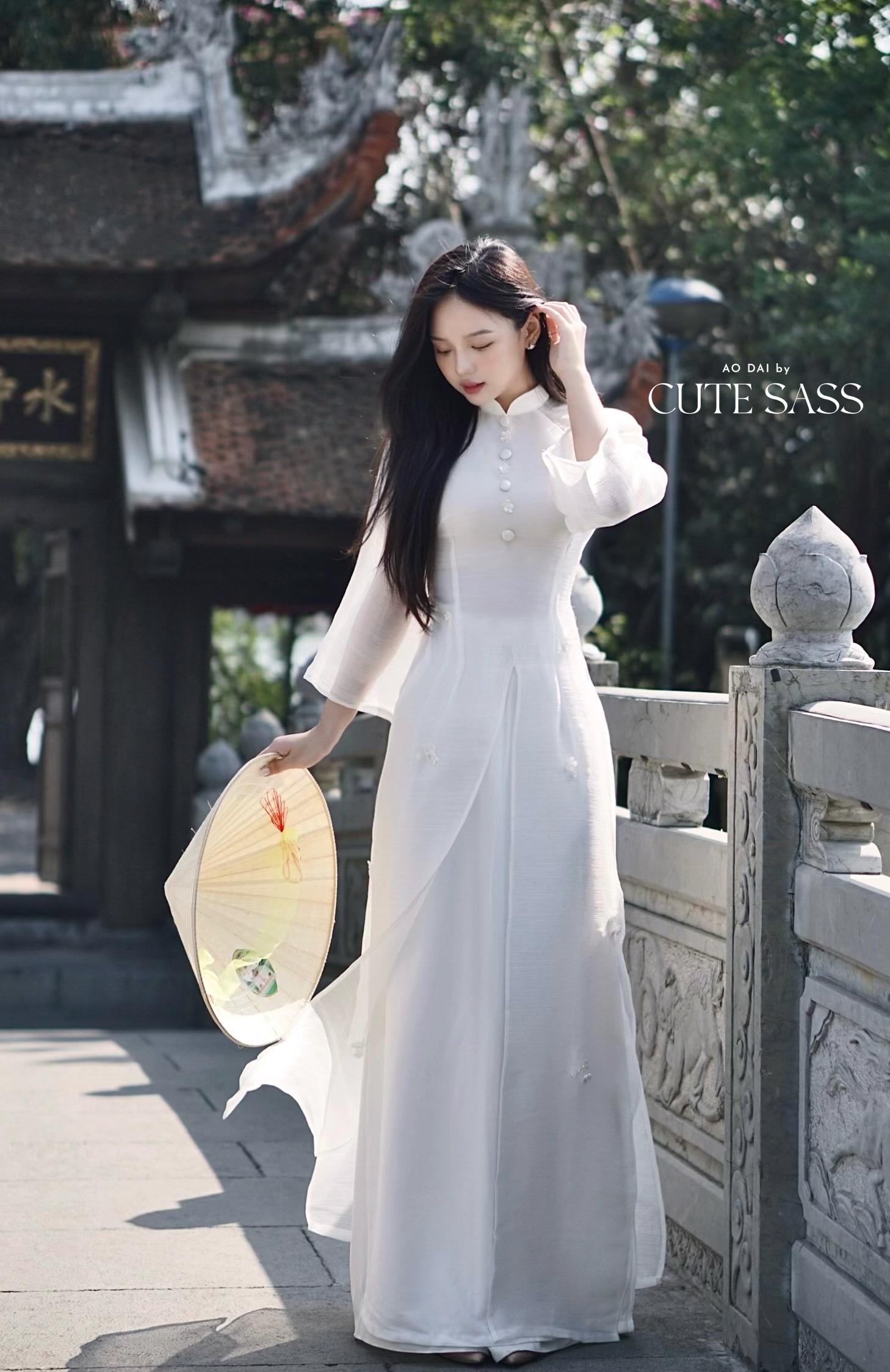 White Sparkle Button Slit Ao Dai Set 28b|pre-made Modernized Vietnamese ...