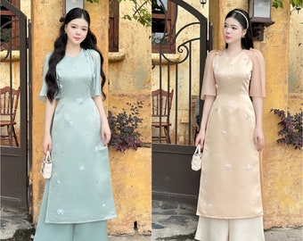 Sparkle Bow Details Ao Dai Set (2 Colors) 18B|Pre-made Modernized Vietnamese Ao Dai| Ao Dai with Pants | Lunar New Year|