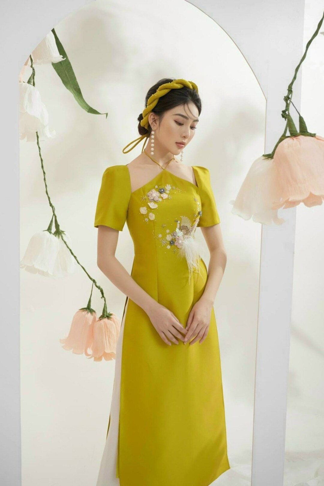 Light Green Halter Top Sparkle Ao Dai Set Premade Etsy