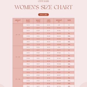 Op de afbeelding: Een maattabel voor dameskleding, met afmetingen in inches en ponden. De tabel bevat lengte, borstomvang, tailleomvang, heupomvang, gewicht en maat. De tabel is verdeeld in drie secties, een voor elk lengtebereik: 47-51 inch, 51-53 inch en 53-56 inch.