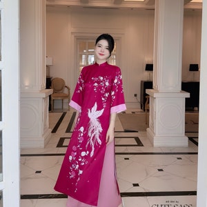 Phi Yen - Hot Pink Ao Dai Set | Pre-made Traditional Vietnamese Ao Dai| Women Ao Dai with Pants | Lunar New Year| Ao Dai Truyen Thong|1B